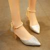 Sandals Women's New Pointed Pearl One-word Buckle Sandals Sexy Light Mouth Stiletto Shoes