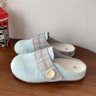 Женские летние тапочки с толстой подошвой и принтом вишни, ленивые тапочки с закрытым носком, обувь с ремешком и пряжкой