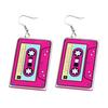 1 Pair Vintage Zebra Print Magnetic Tape Hook Earrings 1980s Acrylic Retro Cassette Crush Colorful Drop Dangle Earrings Jewelry Gift