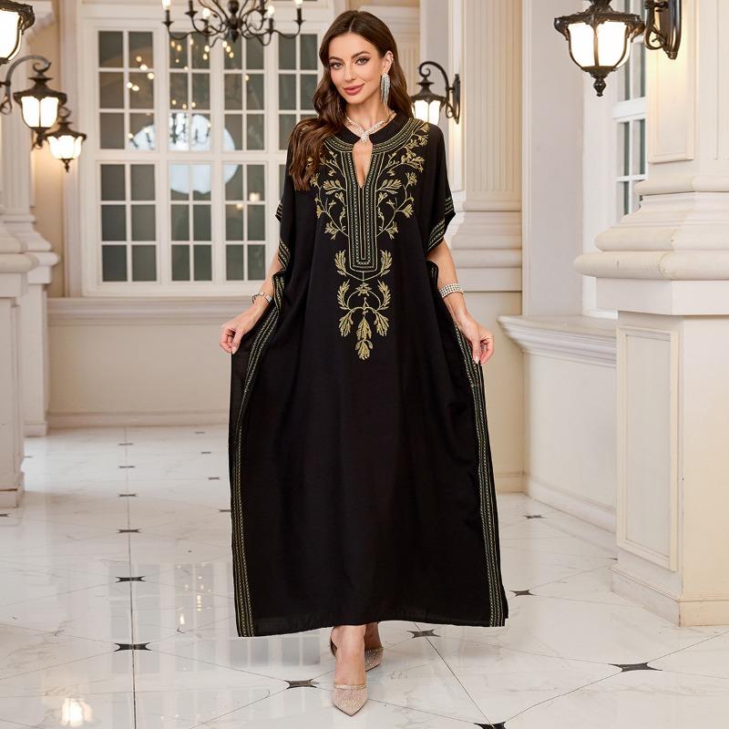 Женская мода лето весна цветочный узор принт рукава 1/2 V-образный вырез свободная талия повседневные платья