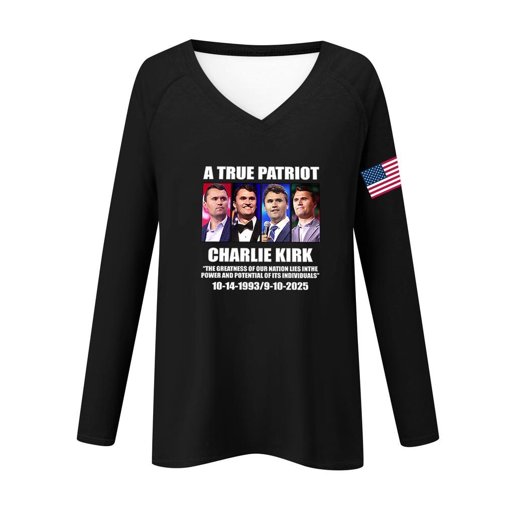 Women's Fashion Casual Long Sleeve Halloween Printed V-Neck Top