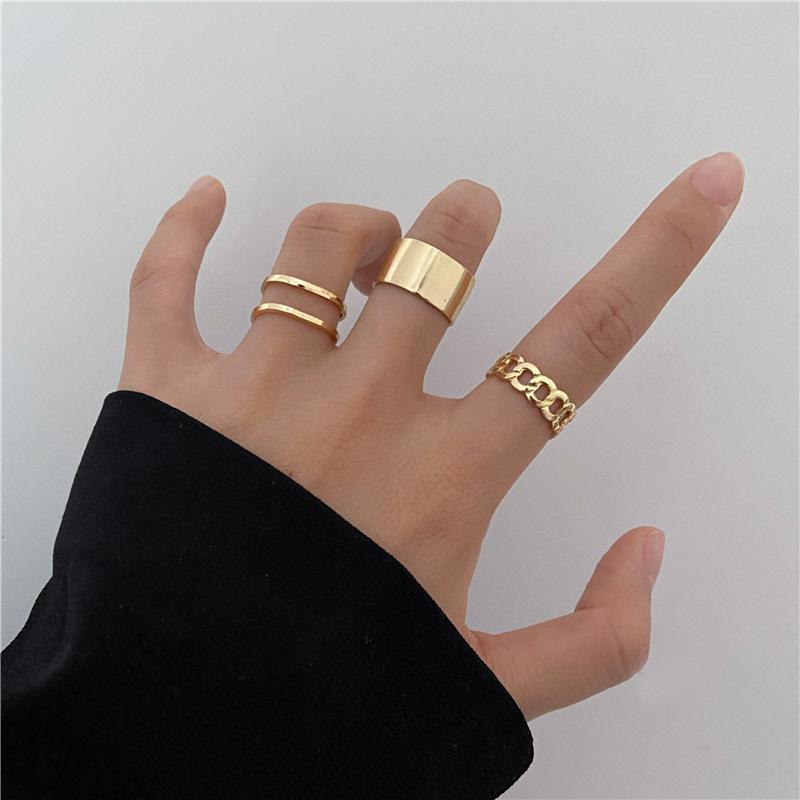 10Pcs Punk Simple Rings Set Zinc Alloy Color Geometric Hollw Wide Ring Set Women's Vintage Joint Hiphop Finger Rings Zircon