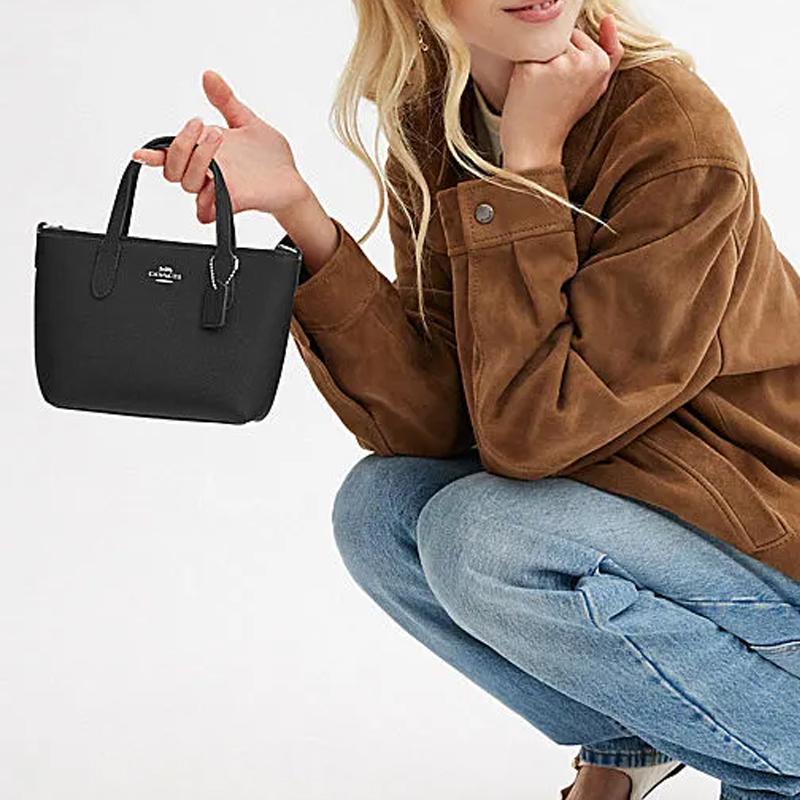 Coach Бренд City 15 Логотип Регулируемый Съемный плечевой ремень Кожаная сумка-тоут Сумка для покупок Сумка-кроссбоди Мини Женская сумка-тоут Черная CW031-SVBK