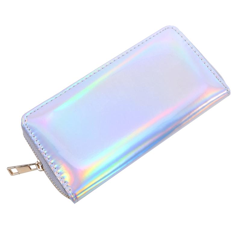 New Lanyard Laser Holographic Wallet Women Long Purse Female Clutch Bag Women Wallets Purses Zip Phone Pocket Carteras
