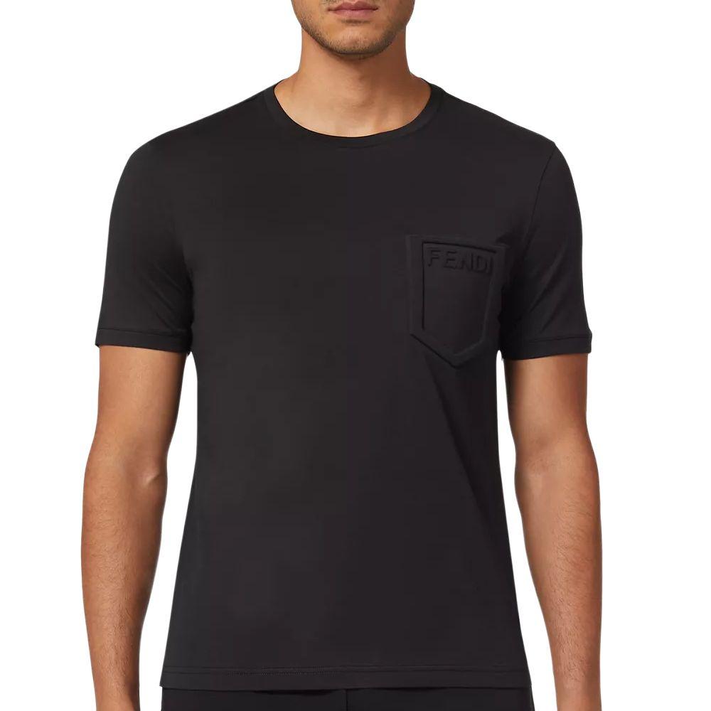FENDI T-Shirts Men's Black Crew Neck Moderate Straight Fit FY0894AFRKF0QA1