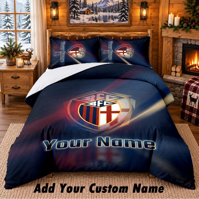 Bologna FC Pattern Bedding 3Pcs Set Custom Name, Bed Sheet And Pillowcases For Home Bedroom