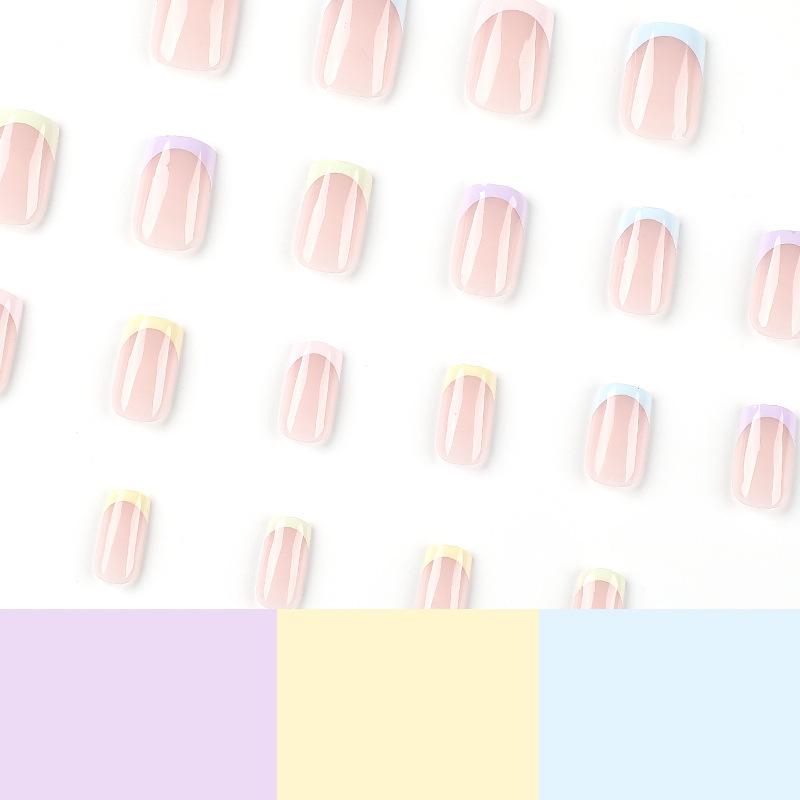 24 шт./компл., быстрые ногти цвета радуги, французские накладные ниалы, наклейки, носимые водонепроницаемый маникюр, готовые ногти