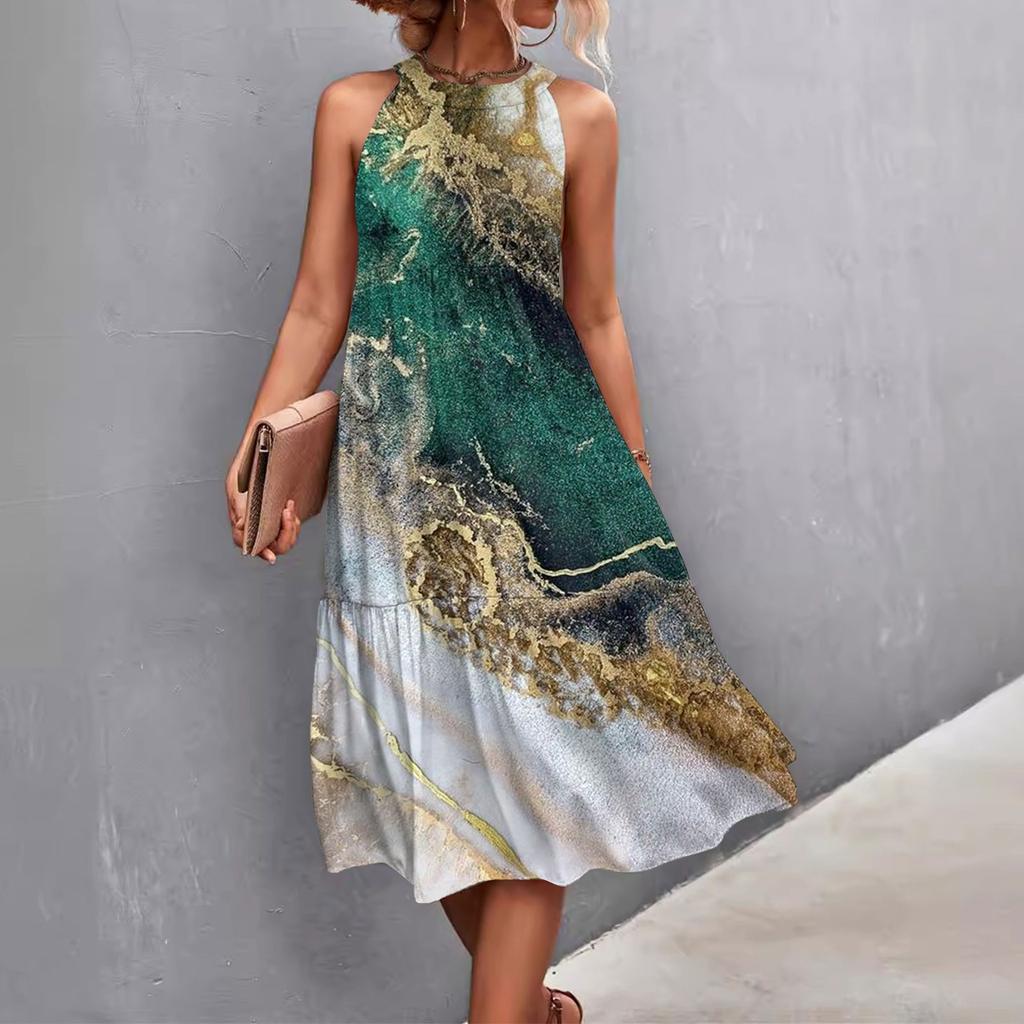 Женские летние свободные повседневные пляжные платья без рукавов с однотонным принтом и висячим вырезом