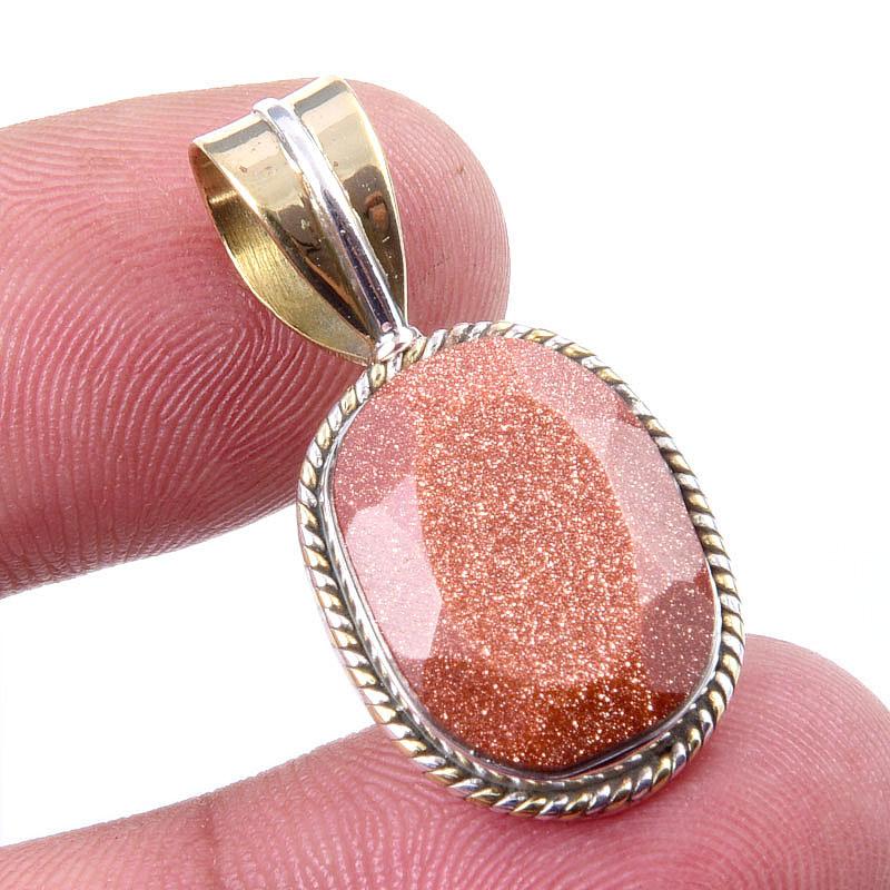 Натуральный солнечный камень, двухцветный кулон из стерлингового серебра 925 пробы, 1,25 дюйма, S6i47