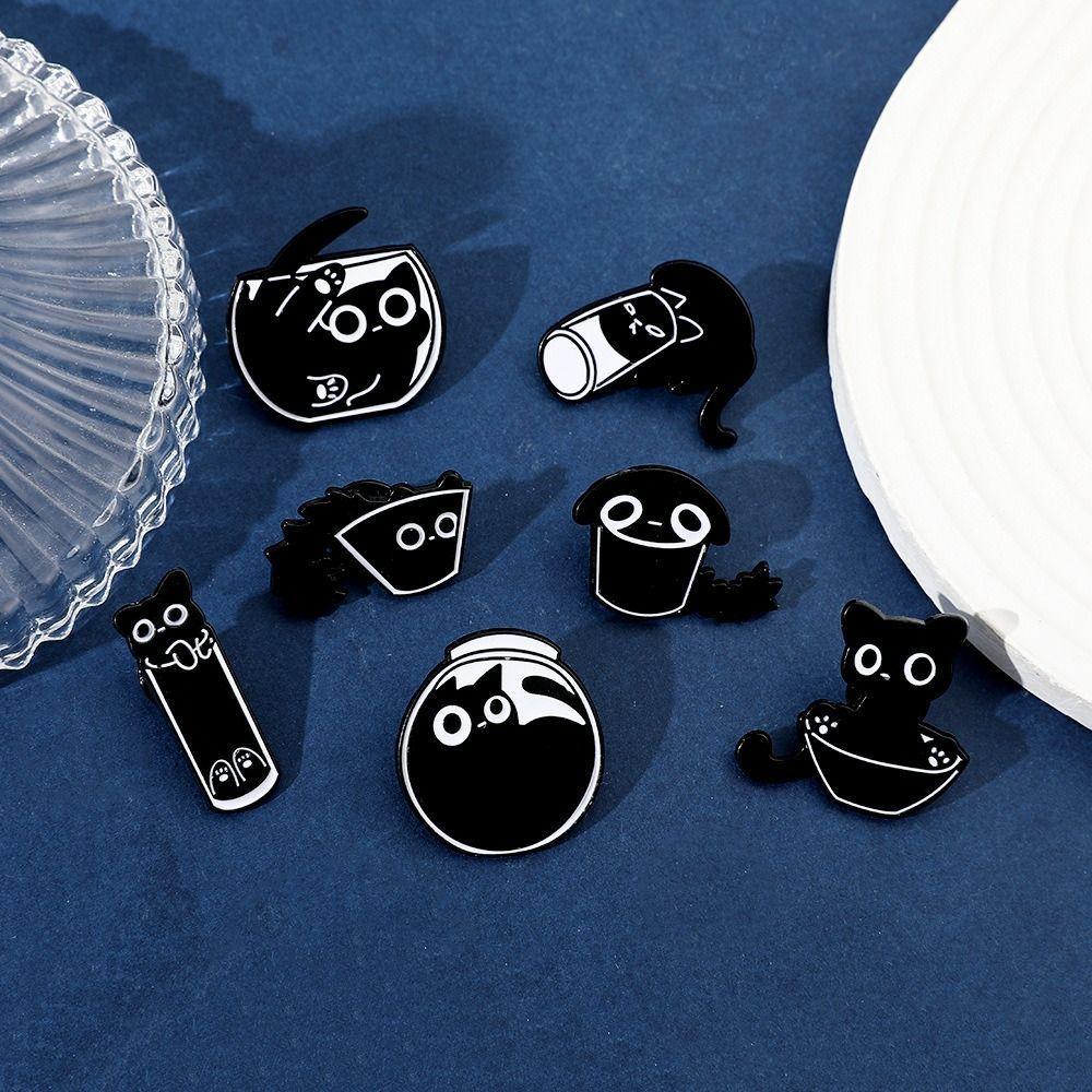 Кружка Эмалевый значок Черный кот Аквариум Кот Металлический значок Черный котенок Броши Детский подарок