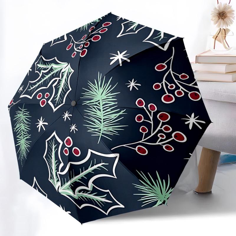 1pc Holly Berries Snowflakes Automatic Open/Close Umbrella - Compact Travel Umbrella, Gift for Birthday, Christmas, Anniversar yy251208179
