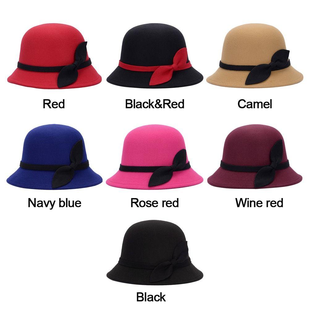 Винтажная шляпа с бантом из шерстяного фетра, повседневная шляпа-тазик, фетровая кепка, кепка-ведро, шляпы-котелки, купольная шляпа