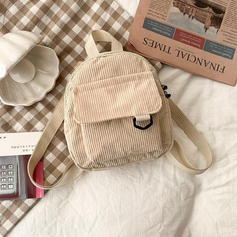 Fashion Women Mini Backpack Solid Color Corduroy Small Backpacks Simple Casual Student Bookbags Traveling Backpacks