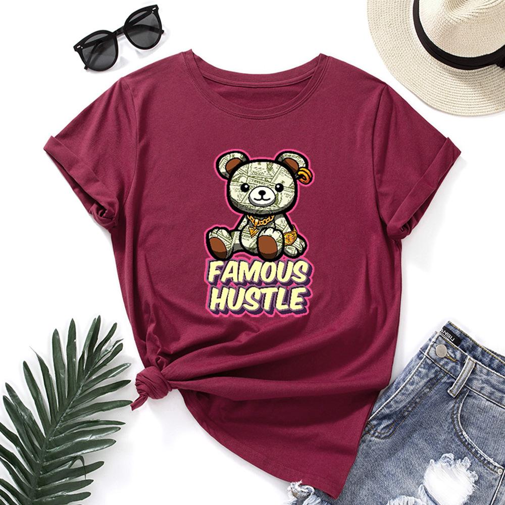 Знаменитая футболка Hustle из хлопка с коротким рукавом и круглым вырезом для женщин, 2D-принт, топы