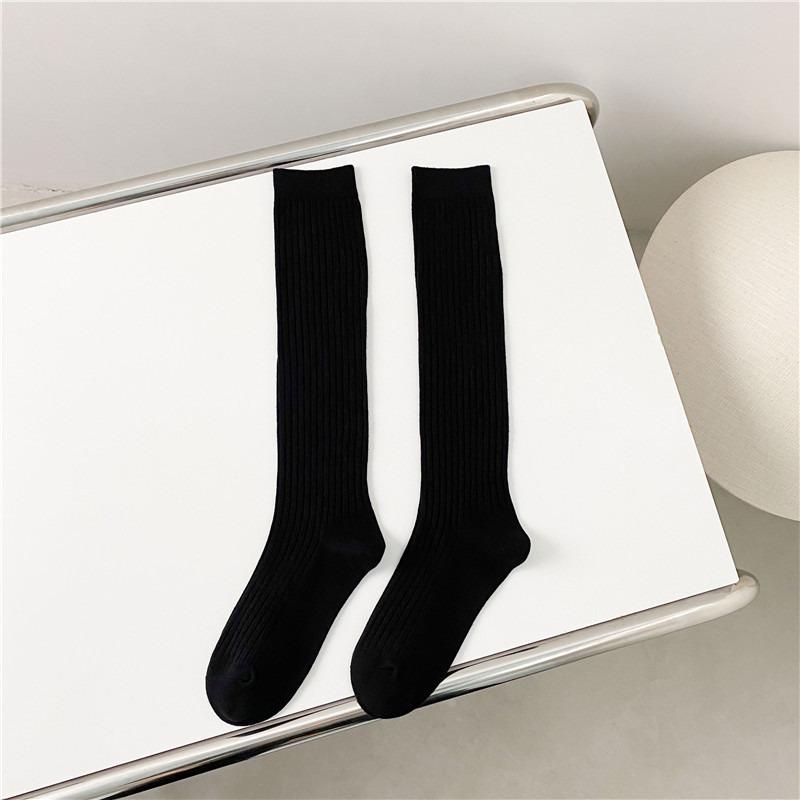 Soft Cotton Long Socks Women Autumn Winter Pure Color Knitted Stocking Skinny Casual Knee High Fluffy Warm Thicken Female Sock