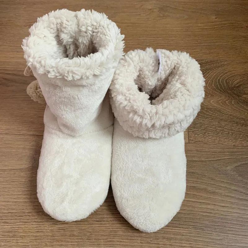 Men's and Women's Home Slipper Boots Autumn Winter Warm Fuzzy Indoor Fur Ball Plush Non Slip Grip Fluffy Female Floor Shoes Flat Ladies