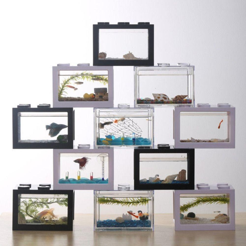 LED Lamp Betta Fish Tank Plastic Breeding Box Creative Building Block Aquarium Desktop Ornament