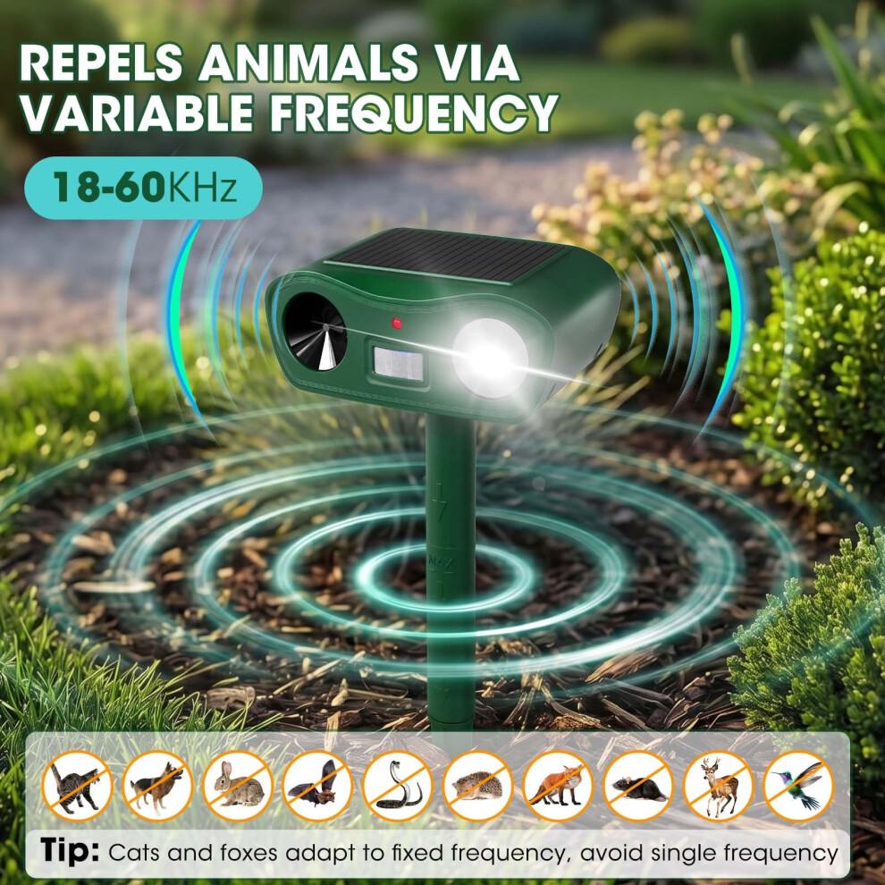 Solar Ultrasonic Animal Repellent Outdoor, Waterproof Cat Repellent for Gardens UK with Motion Sensor & Flash Light, USB Charging, Keep Cat Dog Fox S