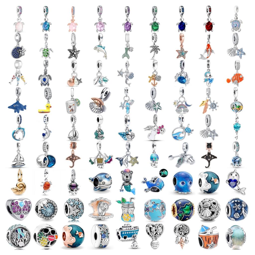 New European Plated Copper Beads Ocean Series Turtle Goldfish Diy Charm Fit Original Pand Bracelet For Gift