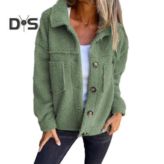 Зимняя женская куртка с двойными карманами, толстый флисовый кардиган с застежкой на пуговицы, длинные рукава, теплое ветрозащитное, сохраняющее тепло пальто для активного отдыха