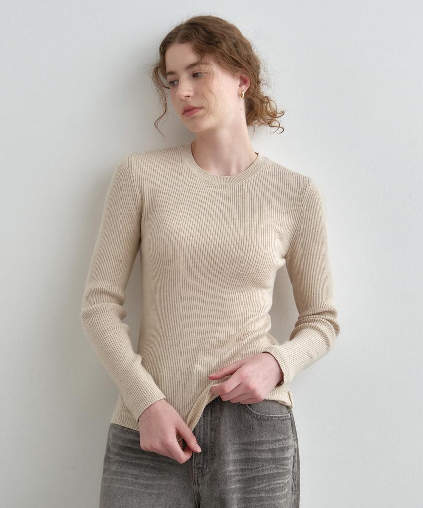 MONGDOL Round Neck Ribbed Knit Mdkt062_5 Colors