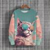Animal Sweatshirt For Men Sunglasses Cat Graphic Long Sleeve Printed T-Shirts Casual Outdoor Streetwear Oversized Men's Clothing