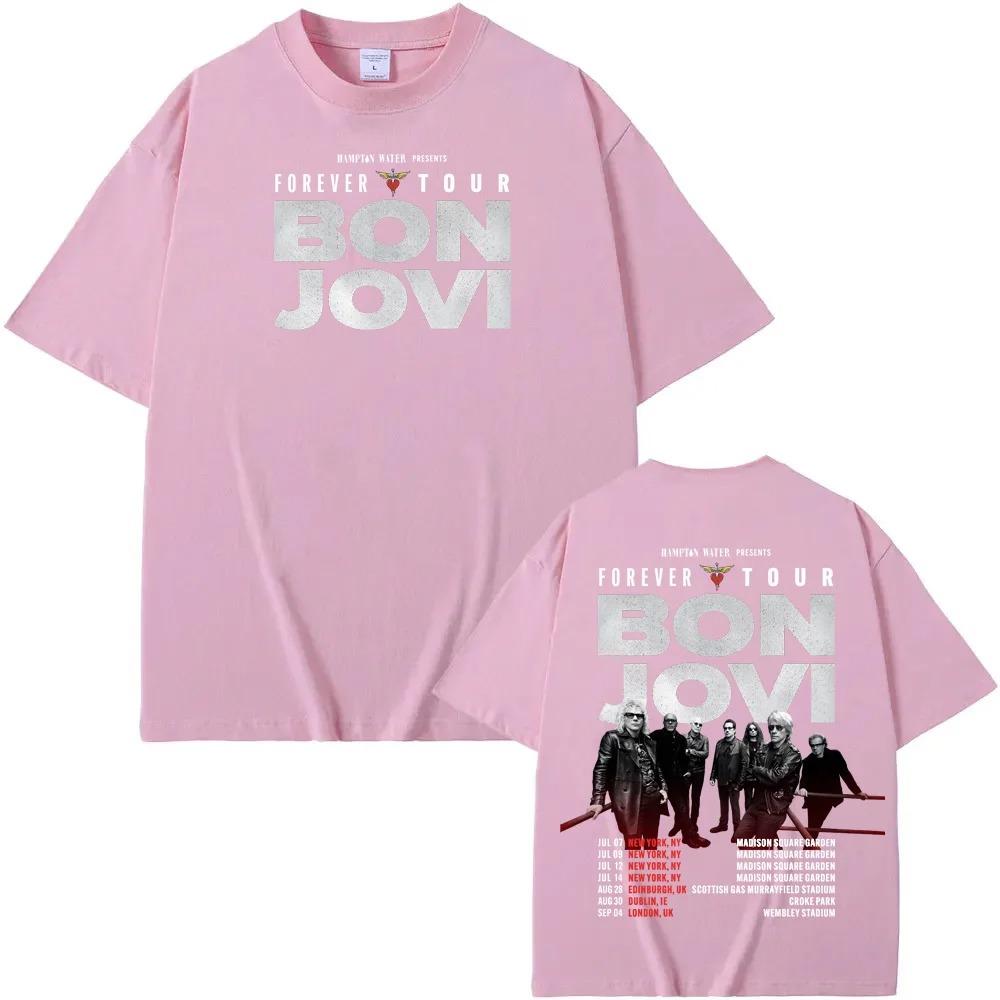 Bon Jovi Grunge Band Футболка с принтом 'Forever 2026 Tour' Летняя Повседневная 100% Хлопок Топ Высококачественный Графический Принт Удобная Футболка