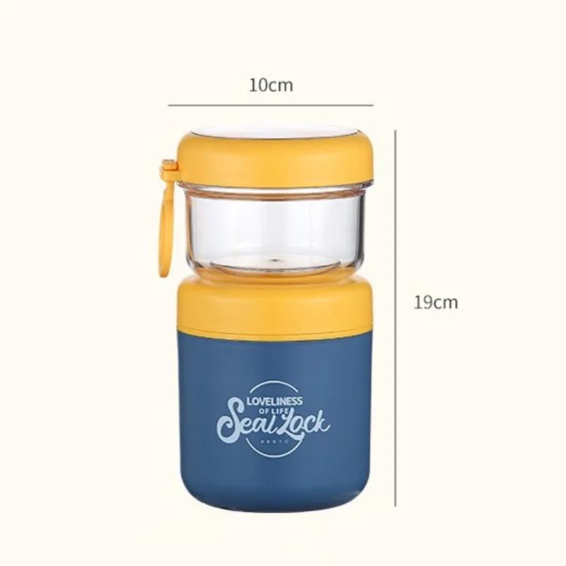 Double Layer Soup Cup Oatmeal Cup with Spoon Stainless Steel Breakfast Milk Bowl Office School Picnic Portable Food Container