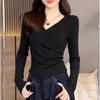 Women's Slimming V-neck Long Sleeve Top - 2024 Autumn/Winter Fashion