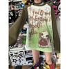 Y2k Aesthetic Long Sleeve T-shirt Women Punk Letter Tie Dye Cartoon Print Loose Graphic T Shirt Couple Fairy Grunge Tee