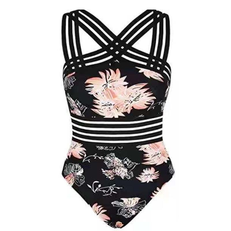 Женский купальник с цветочным принтом и открытой спиной, цельный костюм, сексуальное бикини, пляжная одежда, боди
