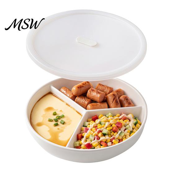 Portion Control Diet Dish Ceramic Steamer Plate with 3 Divided Compartments, Round Multipurpose Food Serving Tray for Food, Rice Meat Vegetable