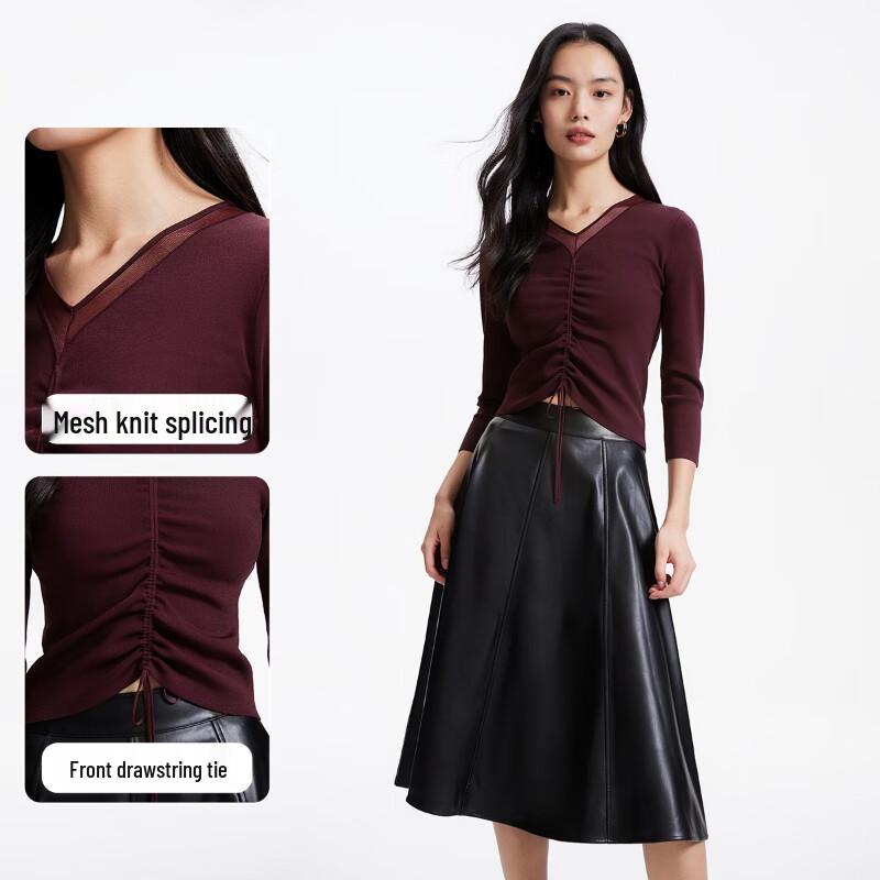 VEROMODA Women's Slim Knit Top with Mesh & Drawstring