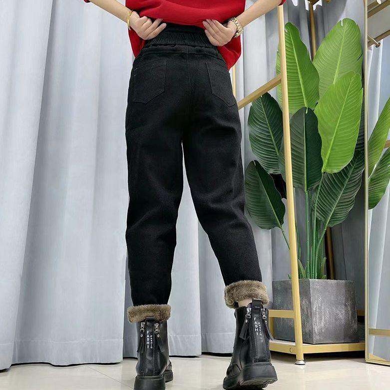 Женские джинсы-гаремы с высокой посадкой и флисовой подкладкой - Эластичные, Утепленные, Модный свободный крой