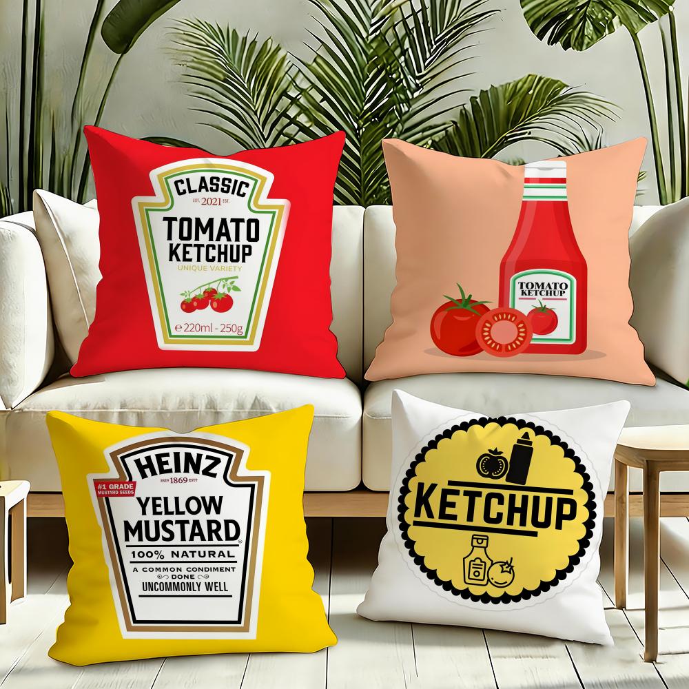 Funny Ketchup Label Cushion Cover Reversible Plush Pillow Cover Soft Fluffy Home Decor for Sofa Bedroom