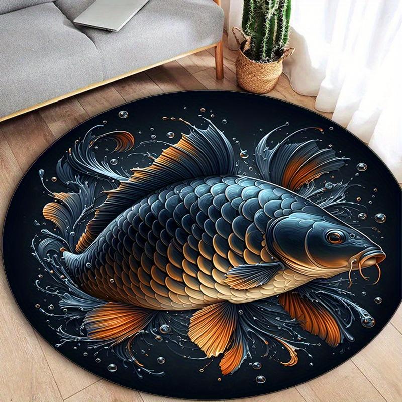 1pc Comfortable Fish Rug,Non-slip and Durable Printed Round Carpet Applicable to Office,Reading Room,Coffee Shop,Living Room and Hotel Decor