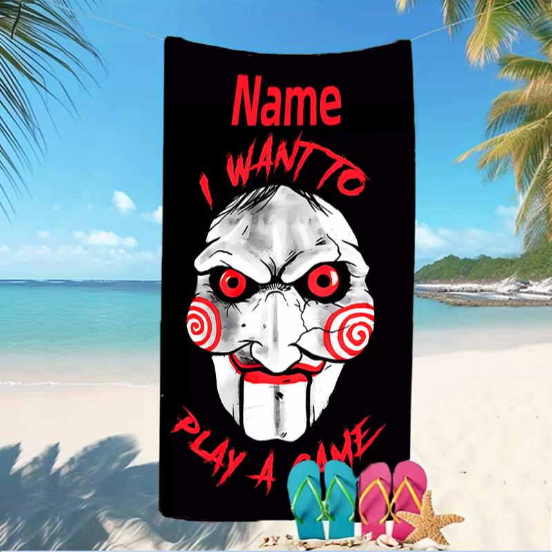 Customizable personalized beach towels Billy the Puppet themed designs.Suitable for the beach, yoga, sports;ideal as beach accessories