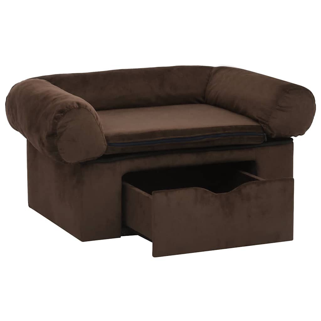 vidaXL Dog Sofa with Drawer, Brown, 75 x 50 x 38 cm, Plush