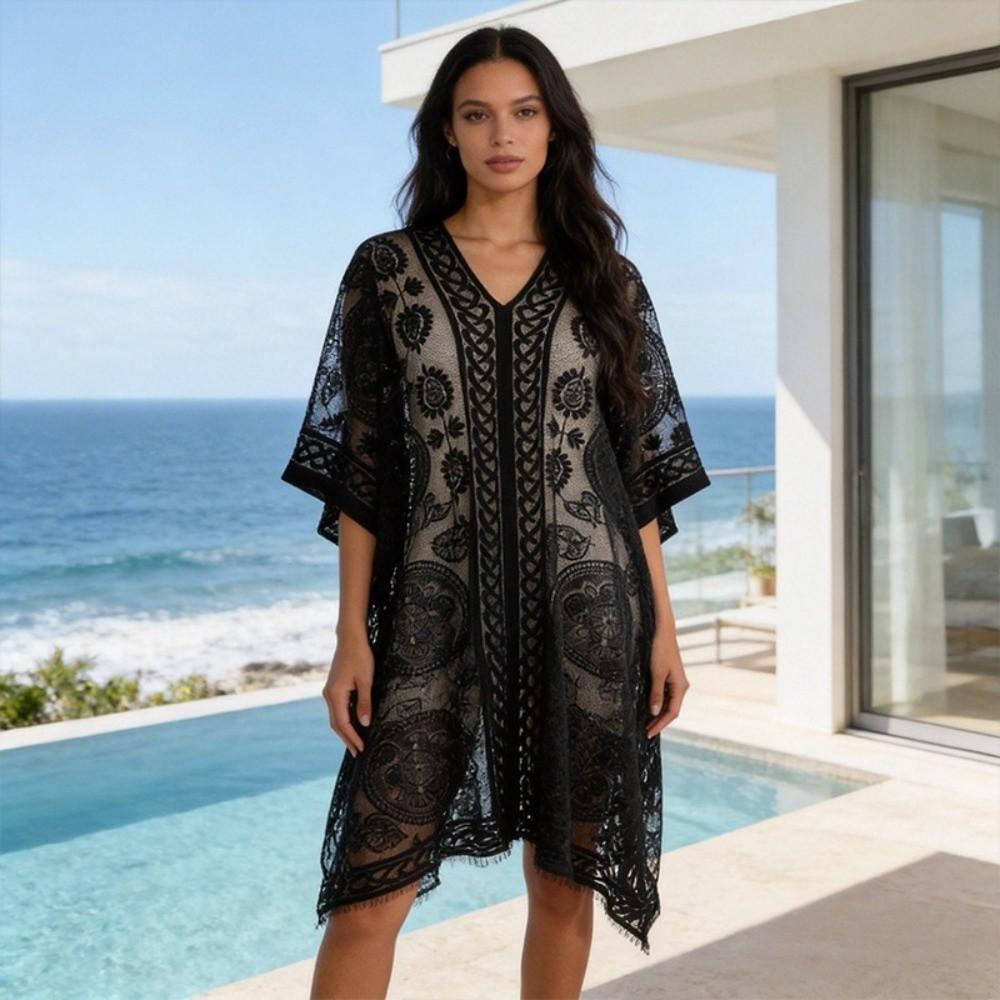 Floral Bohemian Shawl Plus Size Swimsuit Cover Up Breathable Sunscreen Beach Cover Up Vacation