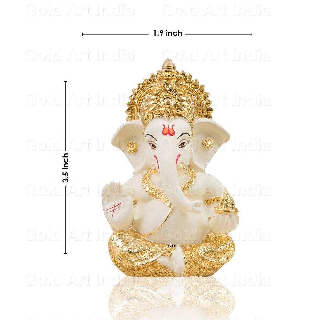 Ganesha Gold Plated Idol for Car Dashboard Ganesha Murti Ganpati Idol for Home Decor Puja Lord Ganesh Statue Gift
