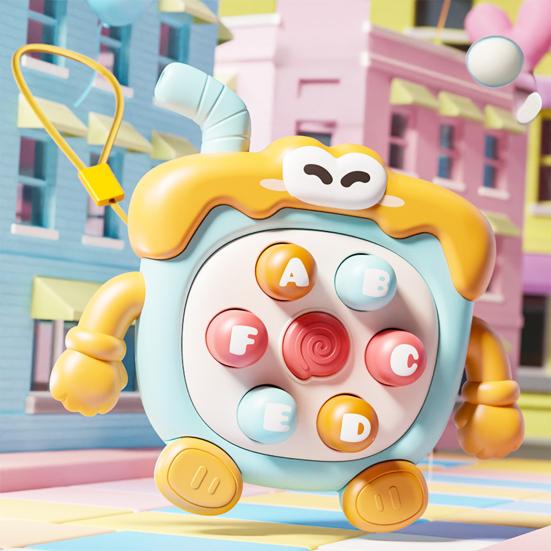 2-In-1 Mole Beating Whistle Toy Cartoon Dog Milk Tea Cup Push Button Handheld Game Machine Portable Travel Toddlers Educational Press Button Toy