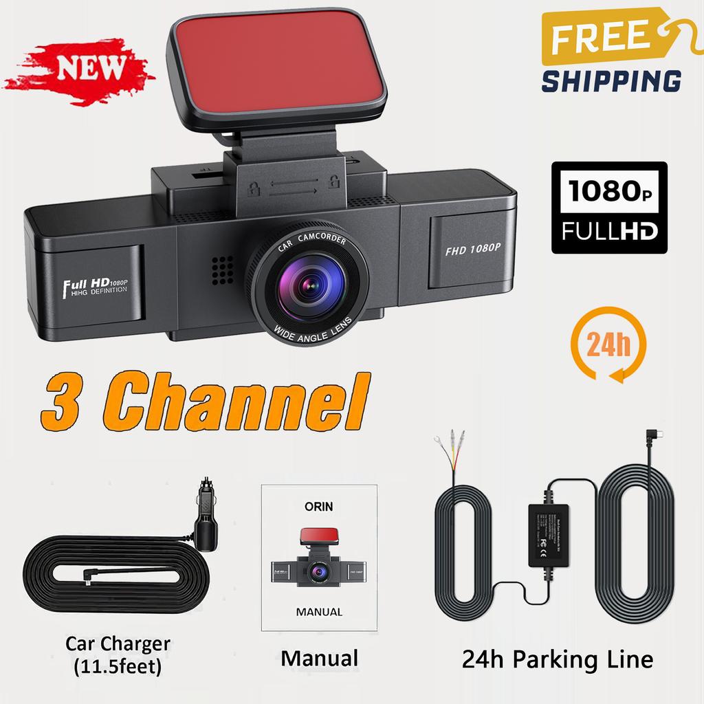 Dashcam 3 Channel Black Box Video Recorder Dash Car Three Lens Car Camera with Rear View DVR 24H Parking Monitor Car Accessories