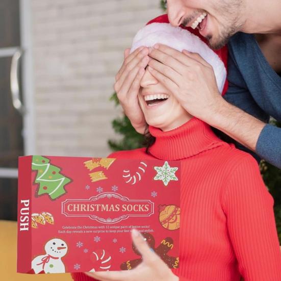 Носочный адвент-календарь 2025 24 дня Рождественский календарь обратного отсчета 12 пар Праздничный сюрприз Хлопковые носки Подарки для мужчин и женщин