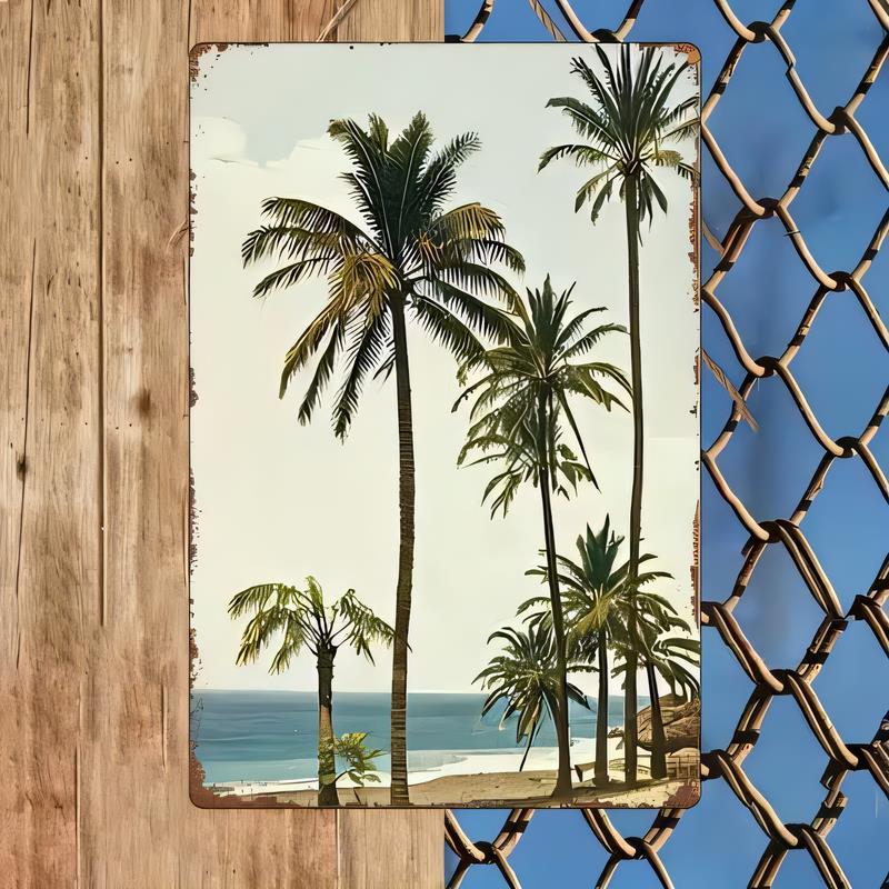 Tin Sign Tropical Trees Beach Ocean Vintage Metal Sign Plaque Wall Art Home Bar Pub Garage Decorative Poster Gift Rustic Retro