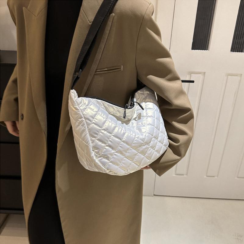 Space Cotton Shoulder Bag Fashion Hobo Crossbody Bags Lattice Pattern All-match Large Capacity Handbags for Women Commuting