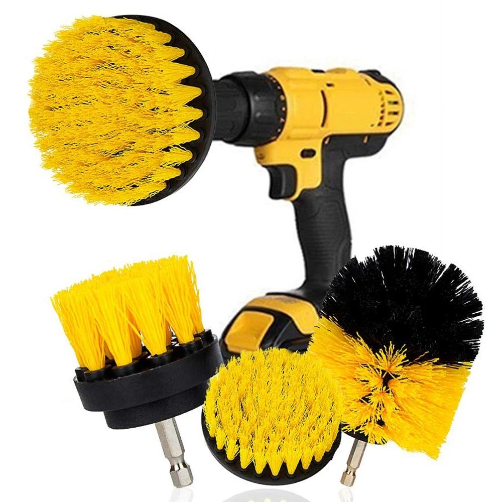 3Pcs Electric Scrubber Brush Drill Brush Kit Plastic Round Power Drills Cleaning Brush for Carpet Glass Car Tires Nylon Brushes