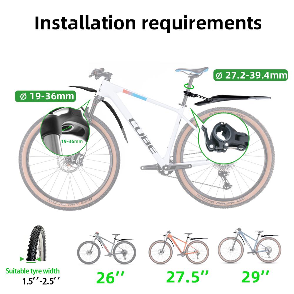 RBRL Комплект велосипедных крыльев MTB Велосипедное крыло E-Bike Регулируемый горный велосипед TPE Расширенный удлиненный Патент Быстросъемный