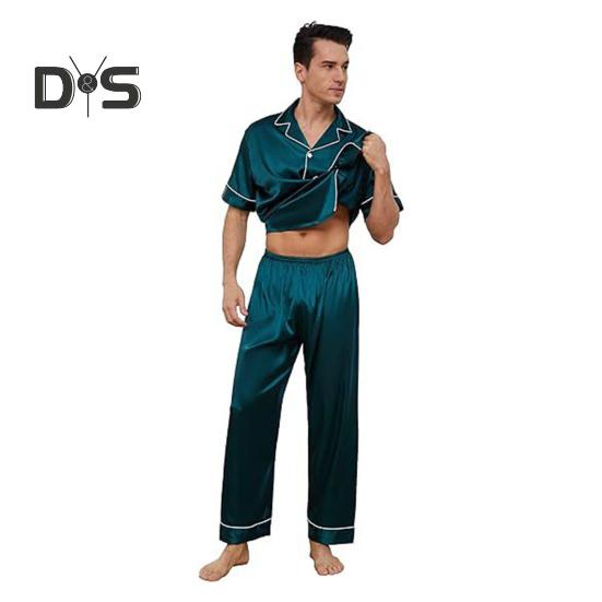 2 шт./компл. шелковый атласный мужской пижамный комплект с воротником-стойкой на пуговицах, верх пижамы с нагрудным карманом, эластичный пояс, комплект одежды для сна