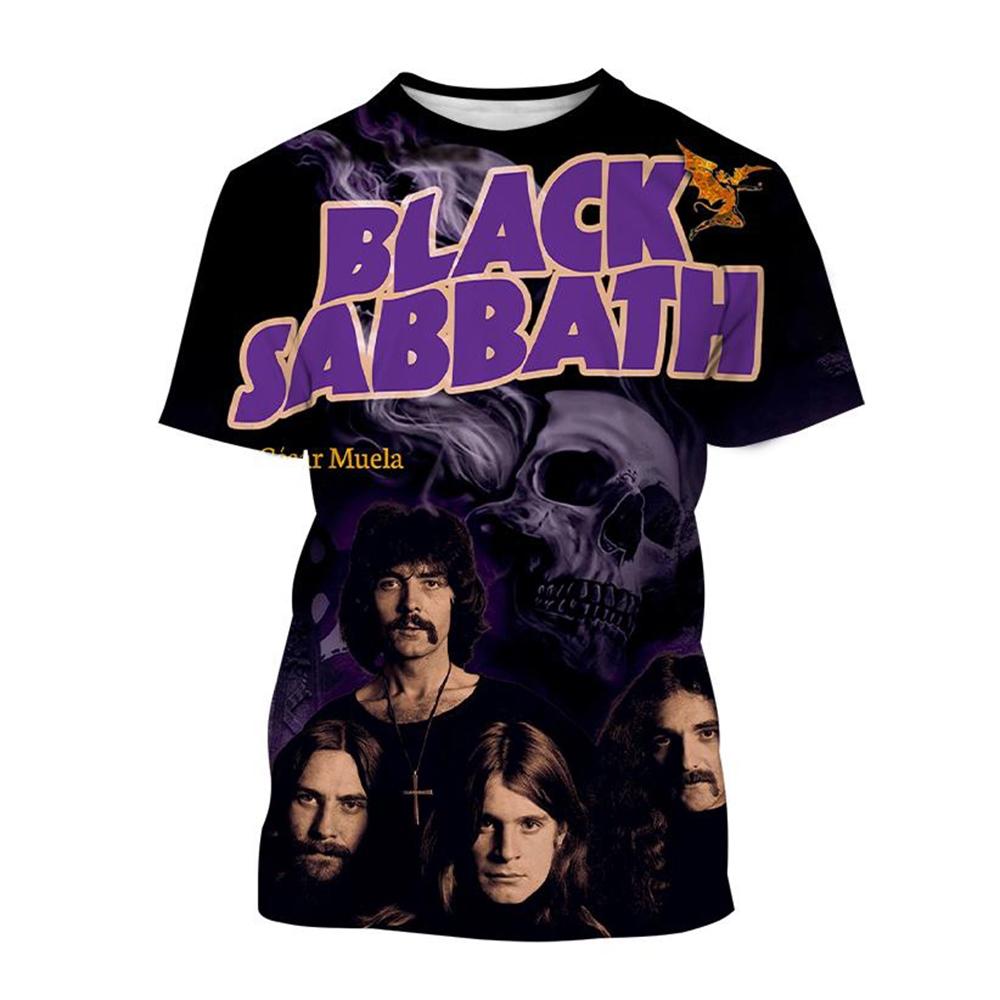 Мужские футболки с длинным рукавом и 3D-принтом с графикой группы Black Sabbath, с круглым вырезом - Мягкая полиэстеровая ткань средней эластичности, летняя одежда свободного кроя