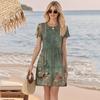 Women's Fashion Summer Ruffle Short Round Neck With Pocket Casual Dresses